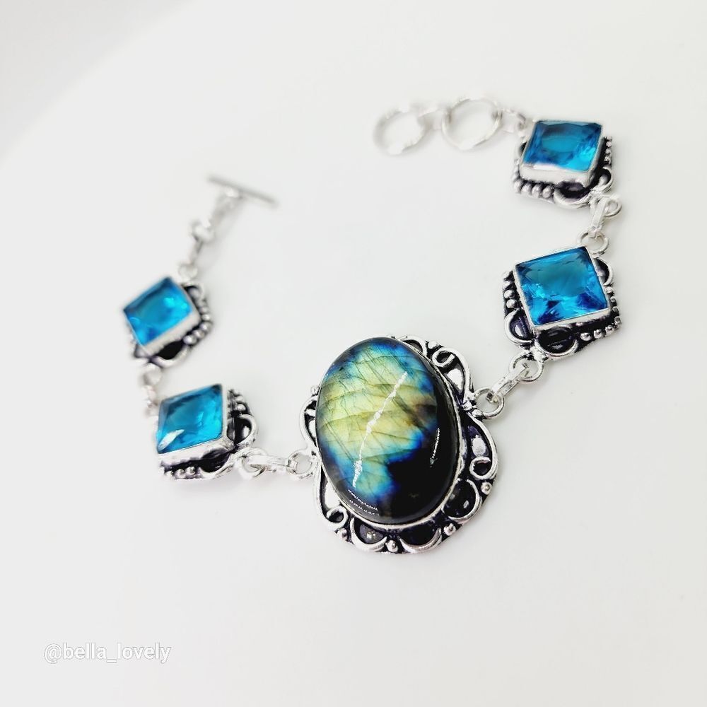 Labradorite Blue Topaz Gemstone Ethnic Handmade Adjustable Bracelet